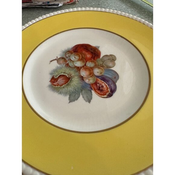 Fondeville Ambassador Ware Orchard Fruit  Plates Yellow Gold Trim England Two 9" - Picture 7 of 16